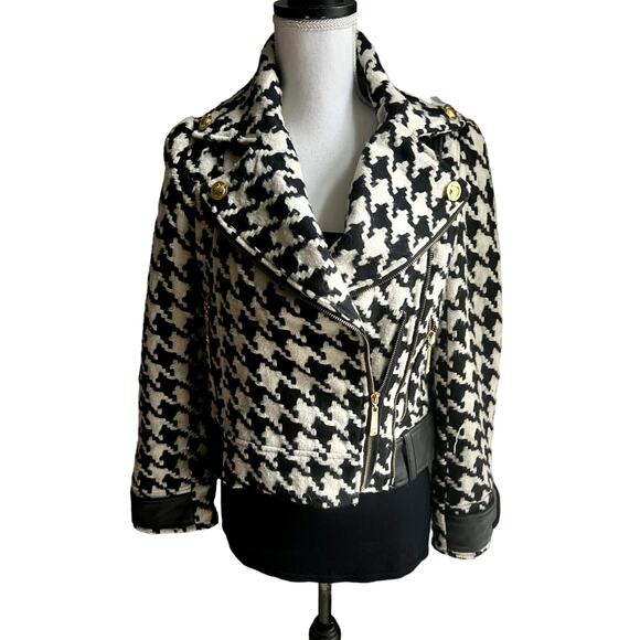 Apple Bottoms black and white herringbone asymmetric moto jacket size small - Picture 1 of 8